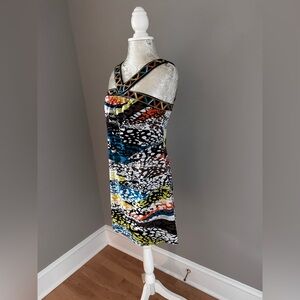 BCBGMAXAZRIA Zotia Printed Criss Cross Neck Dress size XXS Color BTORANGECO